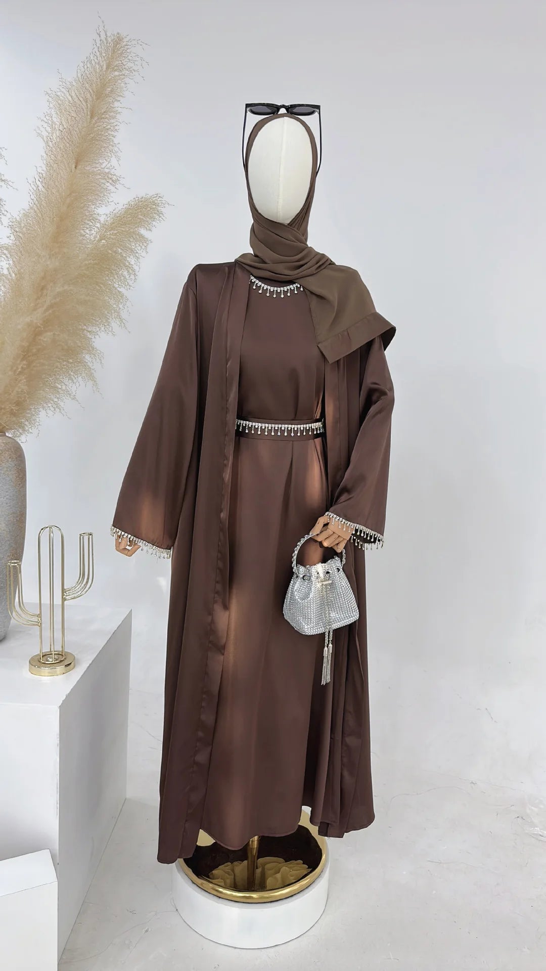 Spring/summer solid color beaded dress Dubai Abaya muslim set women Dresses Kaftan abayas for Women Casual Femme Caftan vestidos