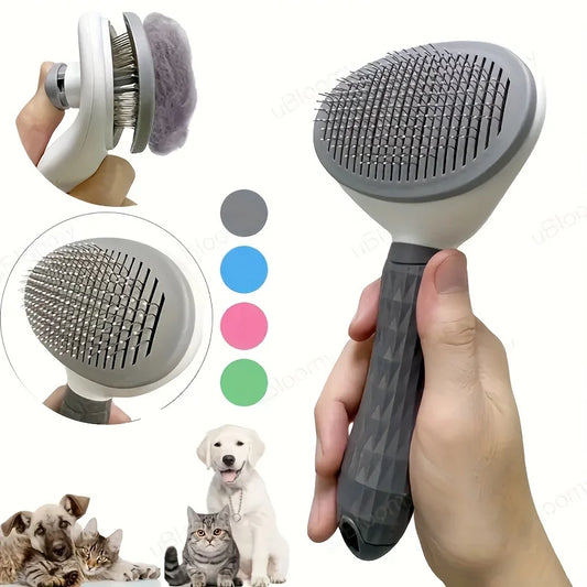 One-Click Pet Hair Removal Comb for Effortless Grooming of Dogs and Cats - Float Hair Removal Slicker Brush with Automatic Funct