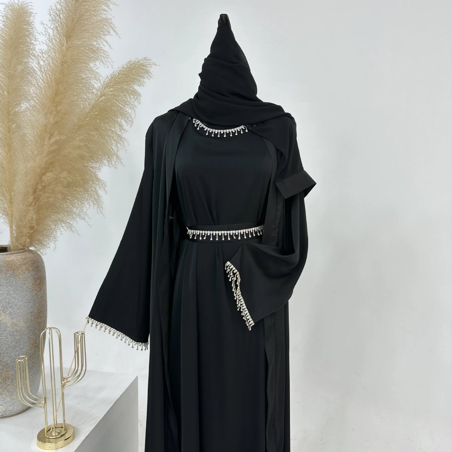 Spring/summer solid color beaded dress Dubai Abaya muslim set women Dresses Kaftan abayas for Women Casual Femme Caftan vestidos