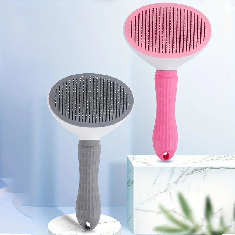 One-Click Pet Hair Removal Comb for Effortless Grooming of Dogs and Cats - Float Hair Removal Slicker Brush with Automatic Funct