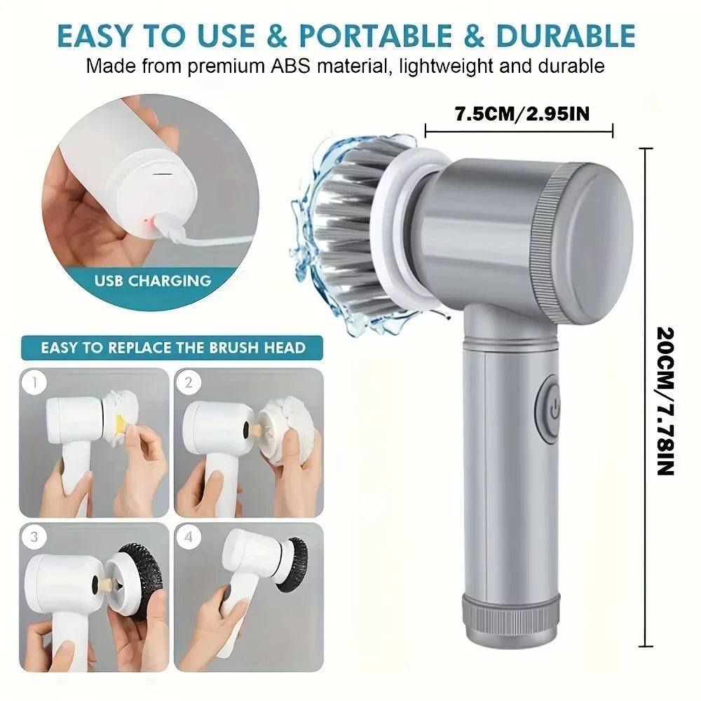 Electric Cleanning Brush 2024 Electric Scrubber for Bathroom with 6 Replaceable Heads,Handheld Spin Scrubber,Effortlessly for Showers, Floors, Grout