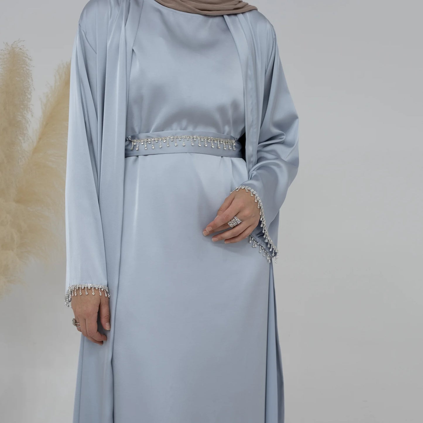 Spring/summer solid color beaded dress Dubai Abaya muslim set women Dresses Kaftan abayas for Women Casual Femme Caftan vestidos