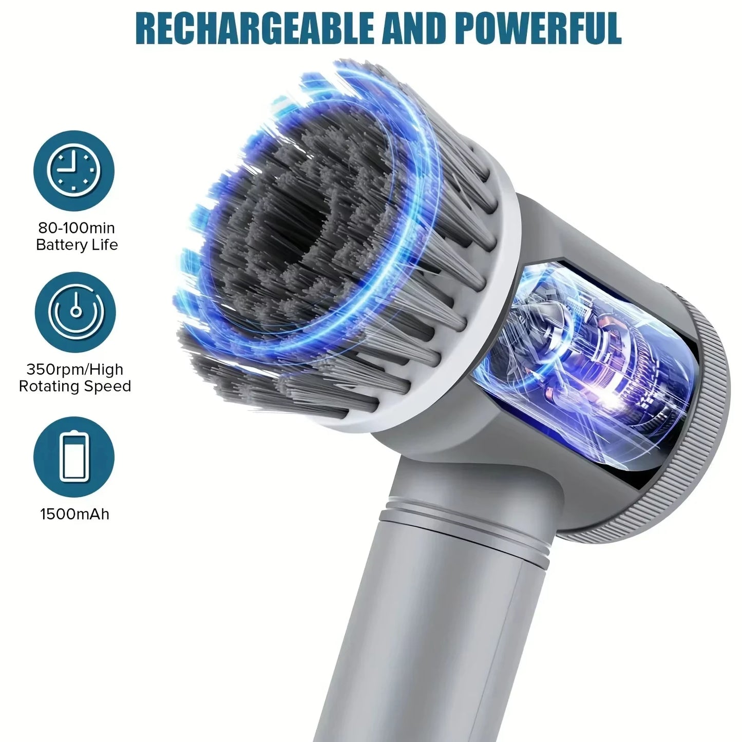 Electric Cleanning Brush 2024 Electric Scrubber for Bathroom with 6 Replaceable Heads,Handheld Spin Scrubber,Effortlessly for Showers, Floors, Grout