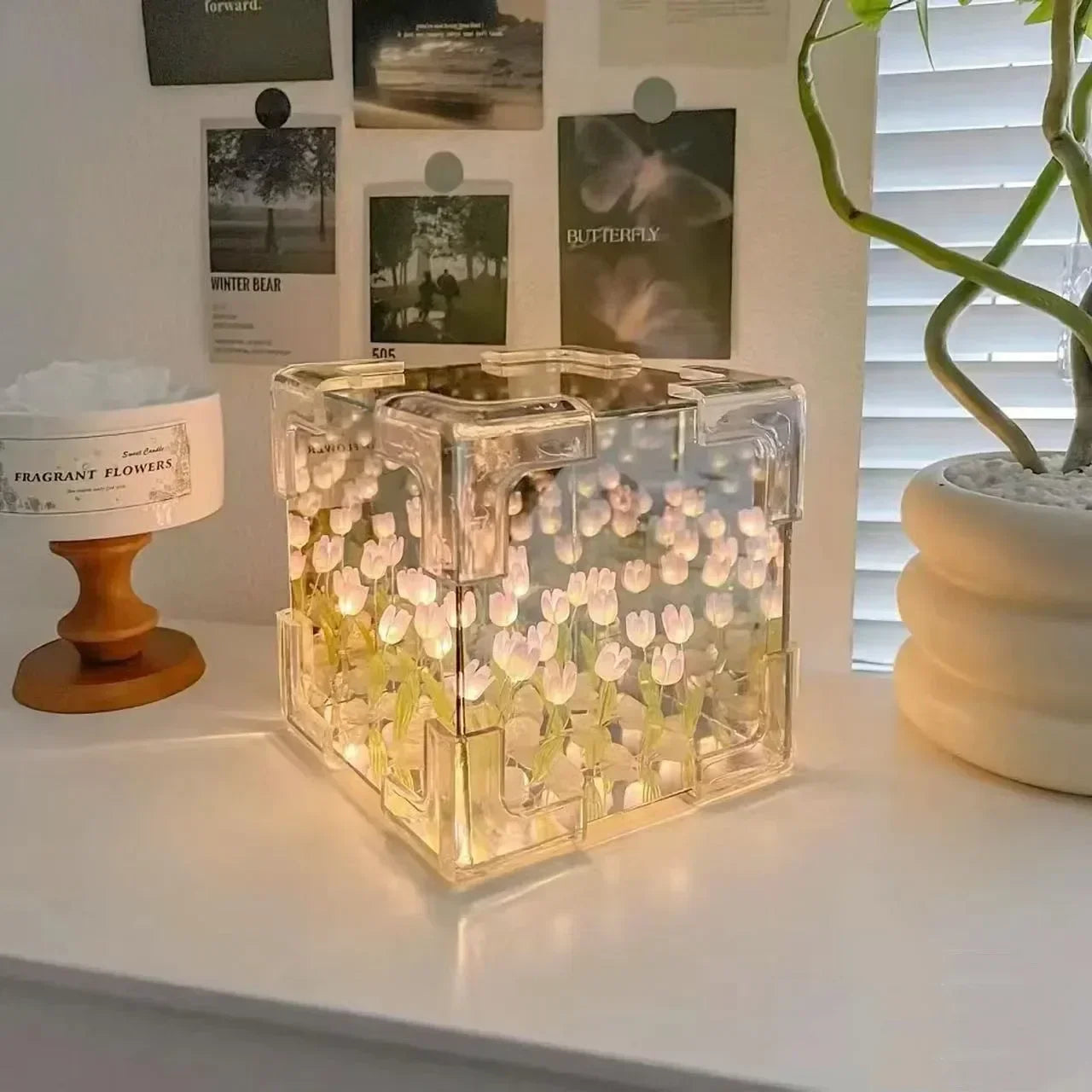 Creative Diy Tulip Flower Sea Cube Three-Dimensional Small Night Lamp Material Package for Girlfriend Couple Girlfriend