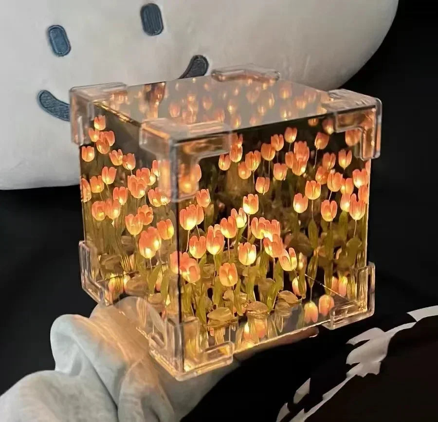 Creative Diy Tulip Flower Sea Cube Three-Dimensional Small Night Lamp Material Package for Girlfriend Couple Girlfriend