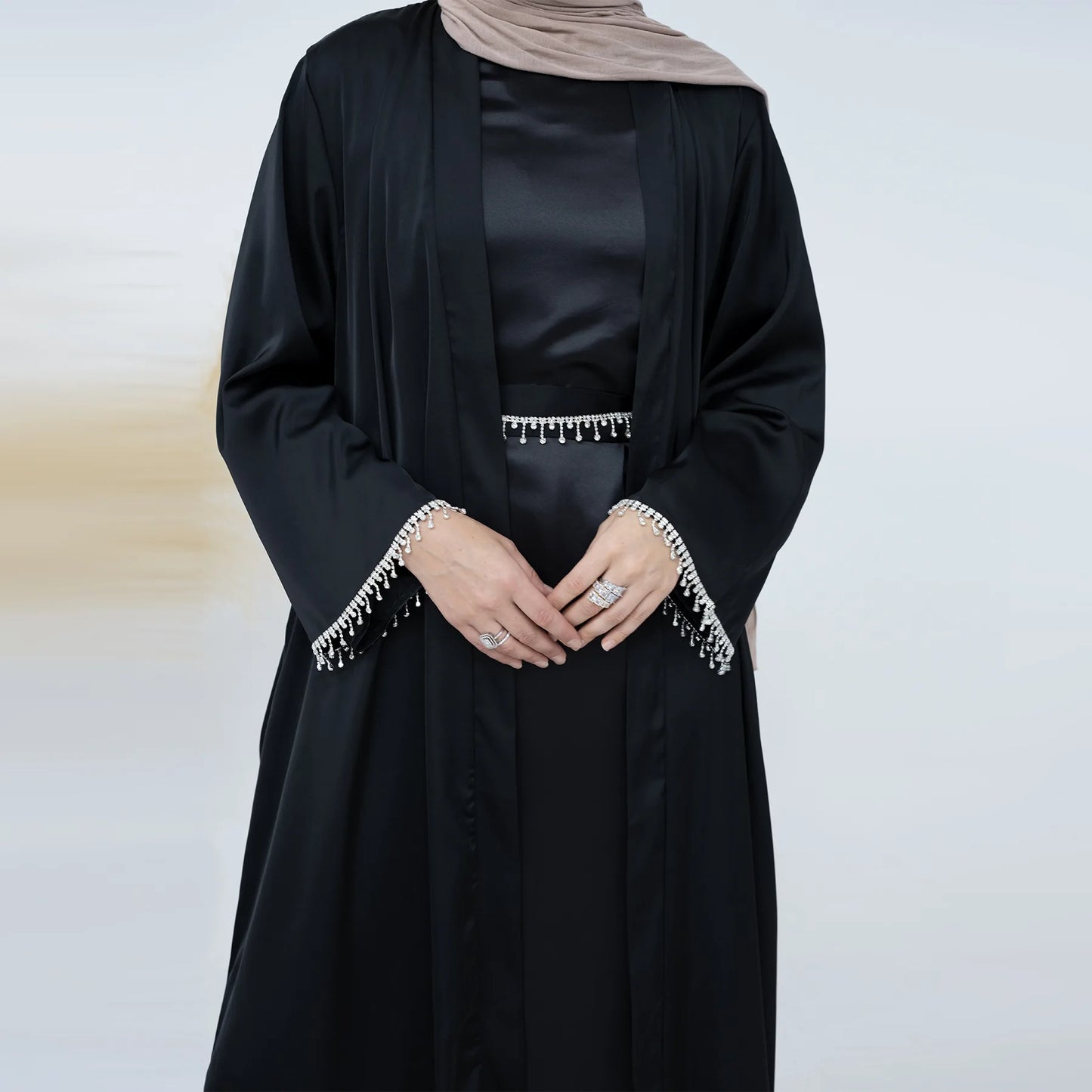 Spring/summer solid color beaded dress Dubai Abaya muslim set women Dresses Kaftan abayas for Women Casual Femme Caftan vestidos